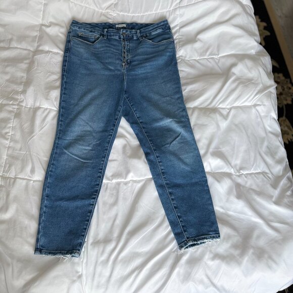 Good American Button Fly Distressed High Rise Skinny Jeans (Plus Size 16/1X) - Picture 4 of 9